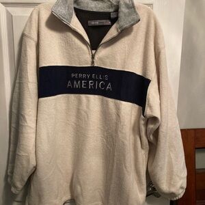 Perry Ellis Cream and Blue Half Zip Up Fleece size medium